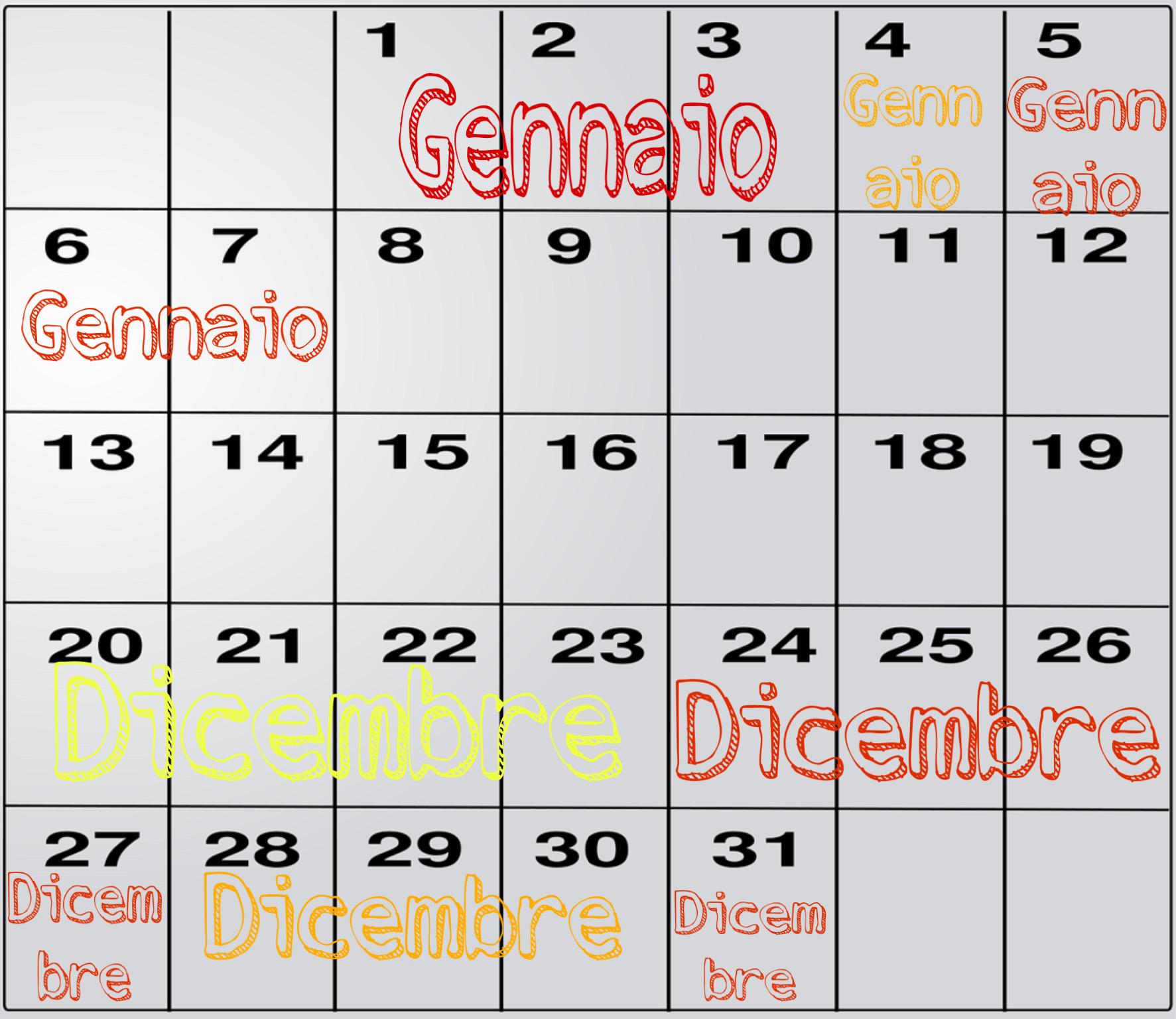 Calendario Natalizio delle zone